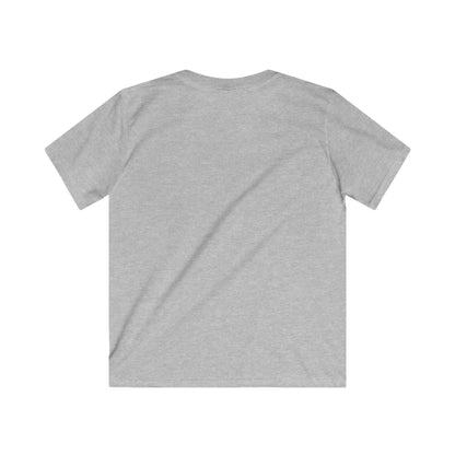 Back view of plain grey dog graphic tee kids made by Printify in kids clothes