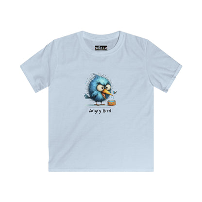 Light blue kids t-shirt with funny angry bird graphic and text printed by Printify funny inspirational kids tee shirts