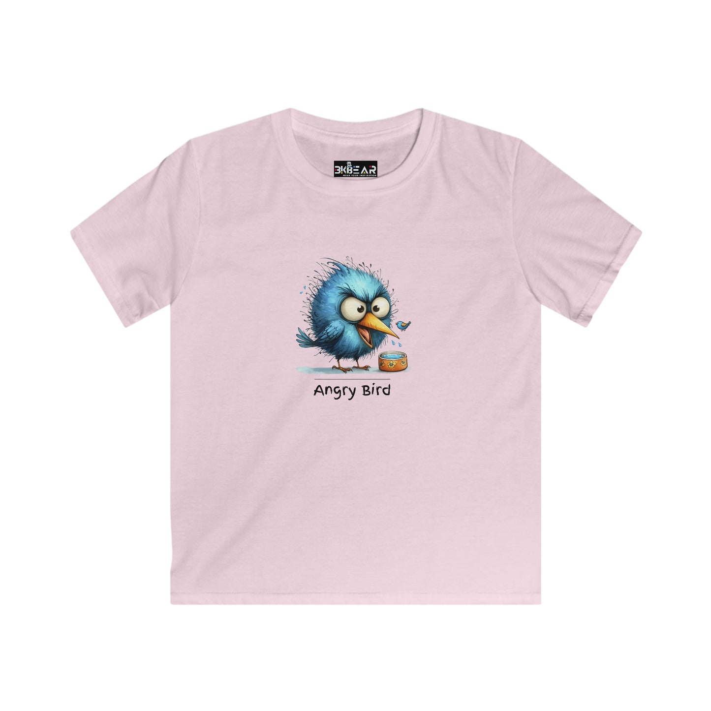 Pink kids t-shirt with angry bird graphic and text funny inspirational kids tee shirts from Printify