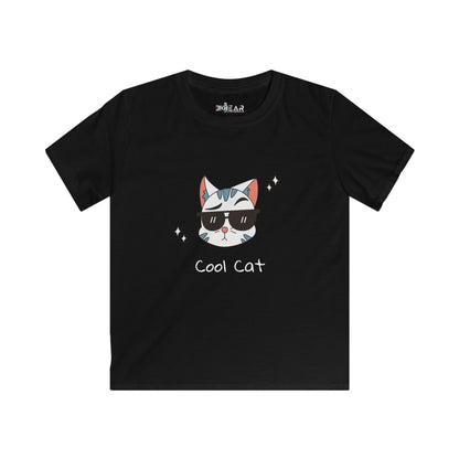 Black cat lover graphic tee kids with cool cat wearing sunglasses print by Printify
