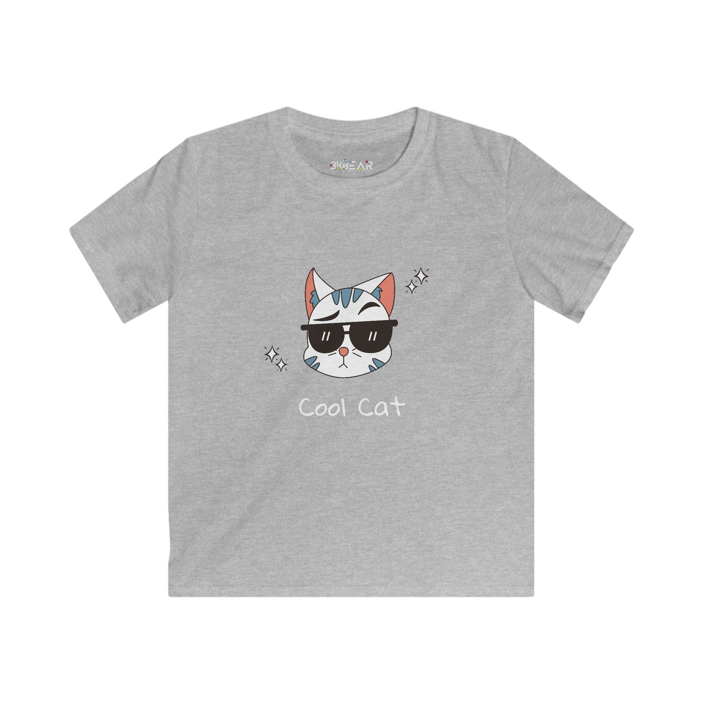 Gray cat lover graphic tee kids with cool cat wearing sunglasses design from Printify