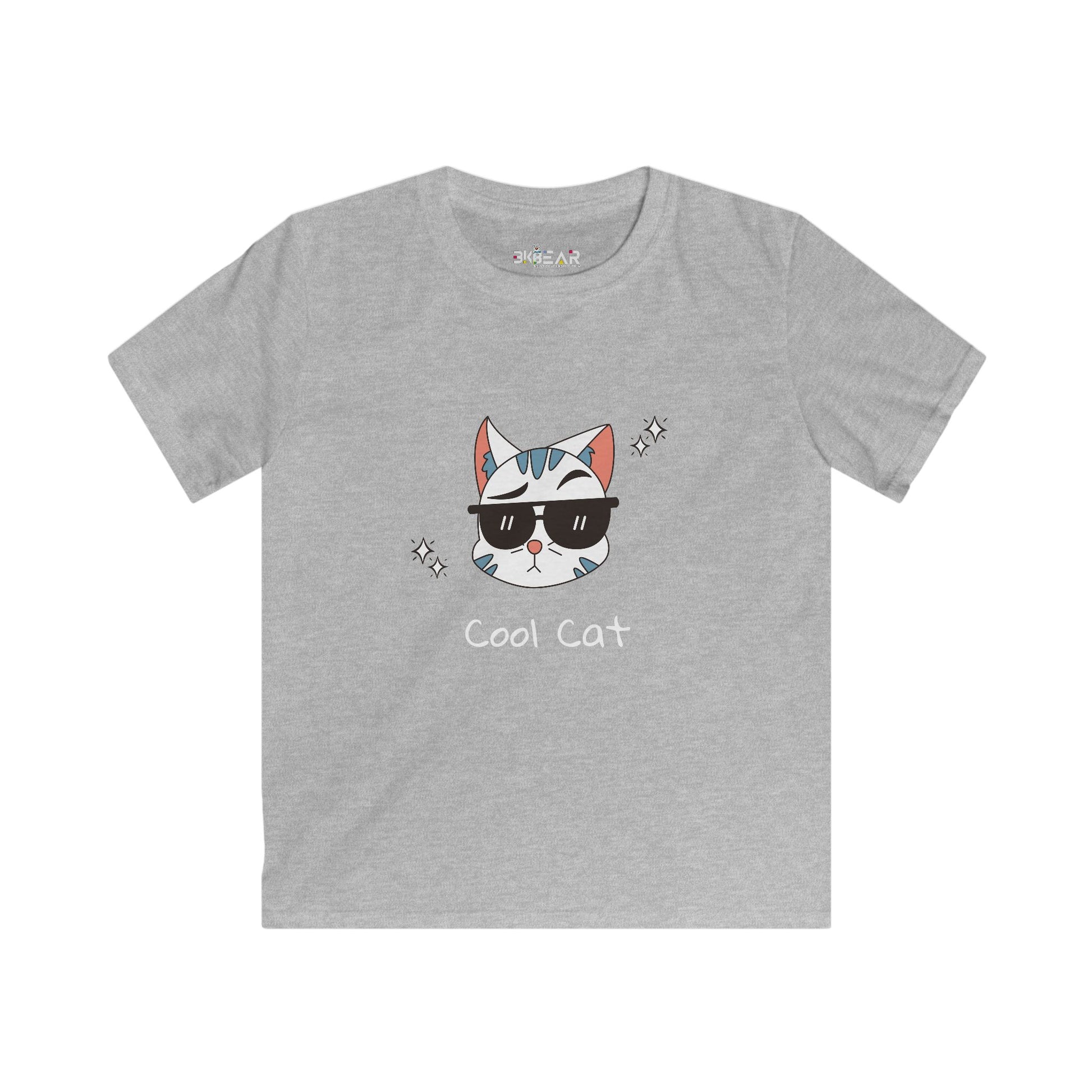 Gray cat lover graphic tee kids with cool cat wearing sunglasses design from Printify