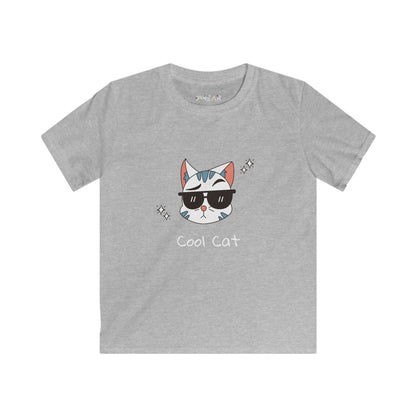 Gray cat lover graphic tee kids with cool cat wearing sunglasses design from Printify