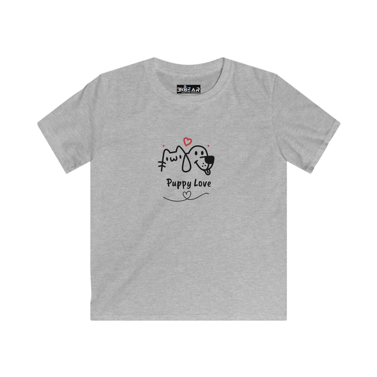 Gray cute dog shirt for kids with Puppy Love cartoon dog and cat design