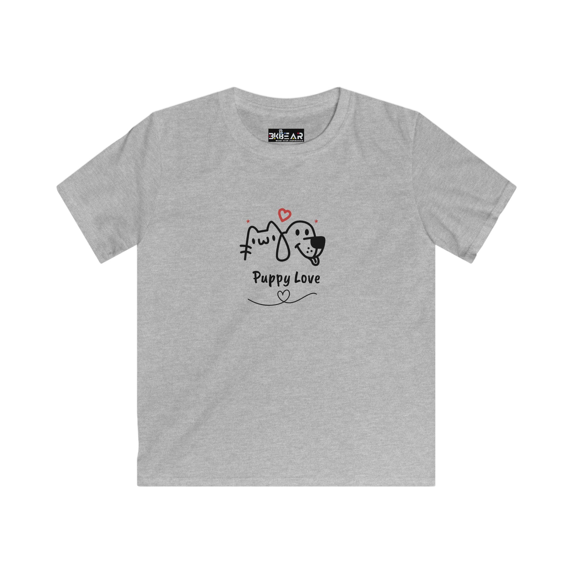 Gray cute dog shirt for kids with Puppy Love cartoon dog and cat design
