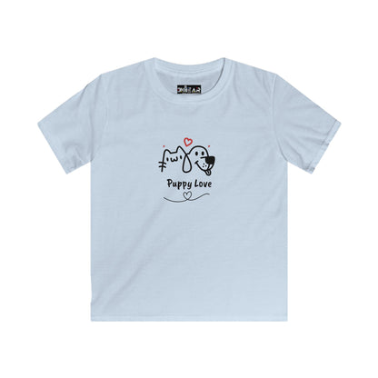 Light blue cute dog shirt for kids with puppy love graphic and heart design from Printify