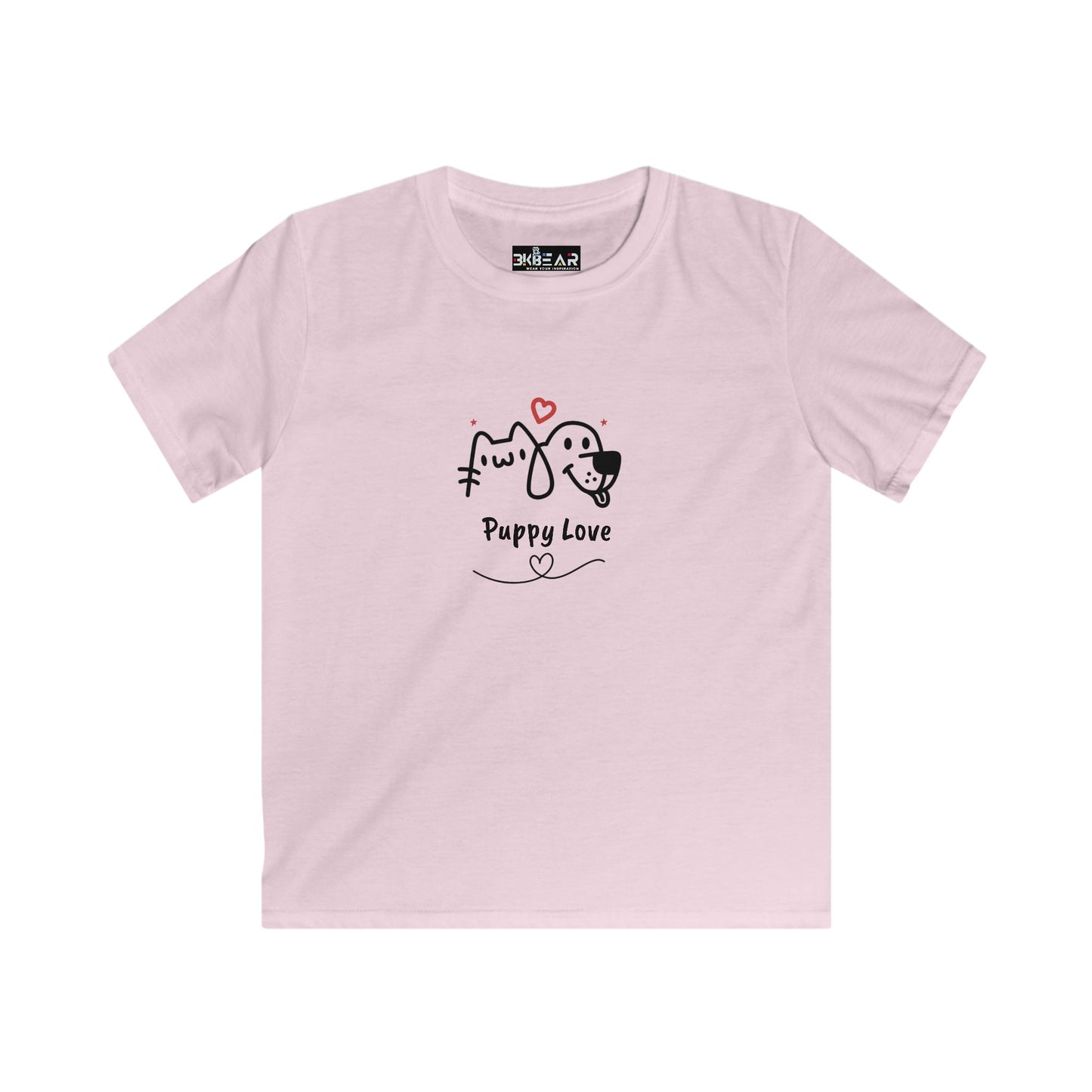 Pink cute dog shirt for kids with puppy love graphic printed by Printify
