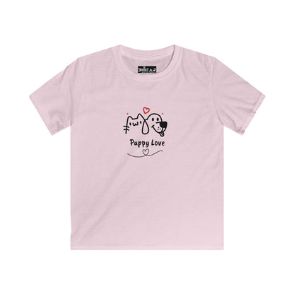 Pink cute dog shirt for kids with puppy love graphic printed by Printify