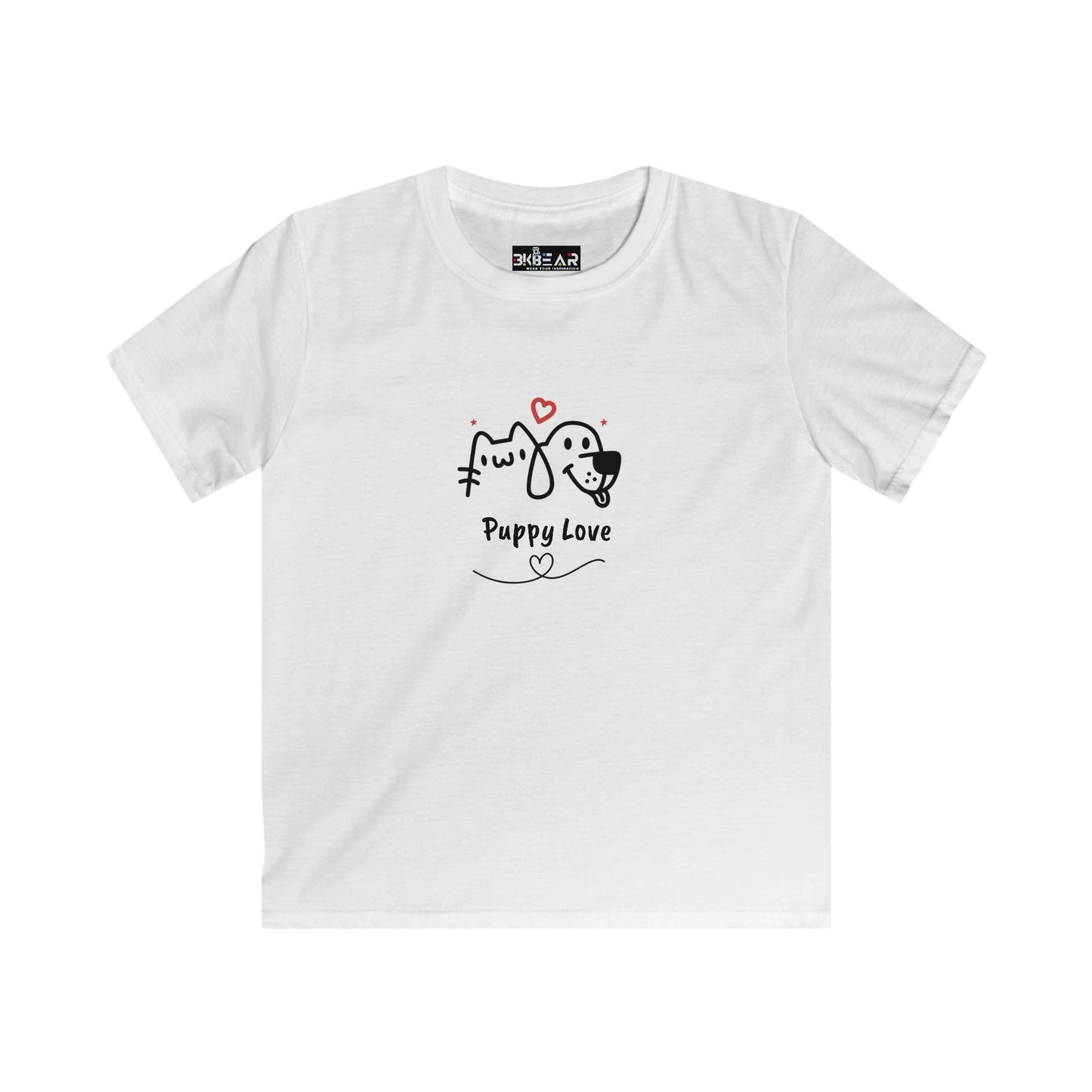 White cute dog shirt for kids with puppy love graphic and heart design by Printify