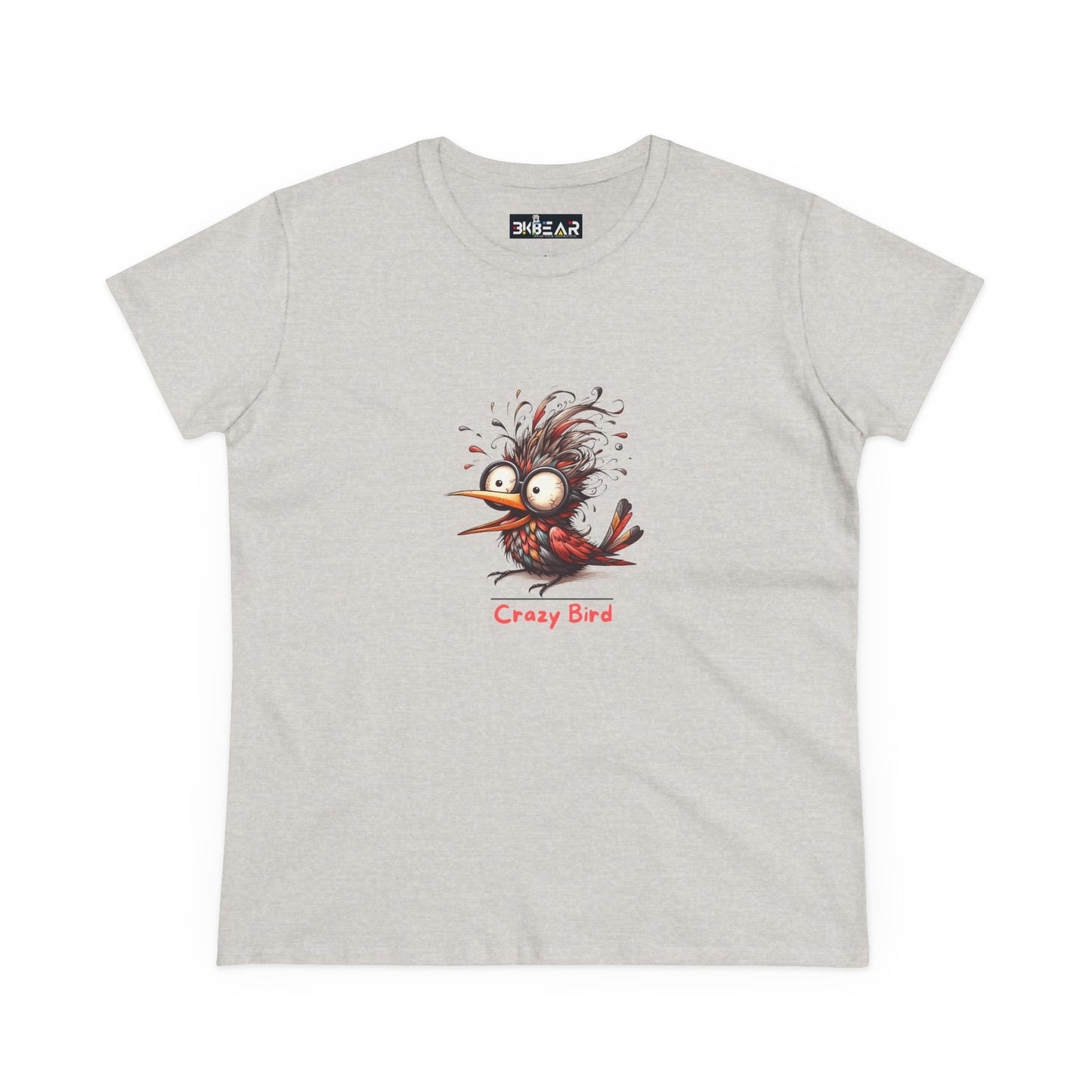 Printify funny bird shirt women with a quirky cartoon crazy bird graphic on light gray tee