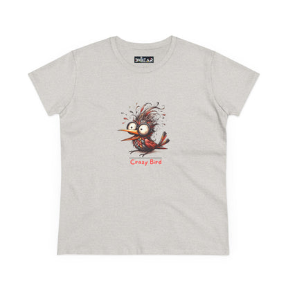 Printify funny bird shirt women with a quirky cartoon crazy bird graphic on light gray tee