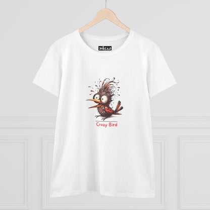 Printify funny bird shirt women white tee with crazy cartoon bird graphic design