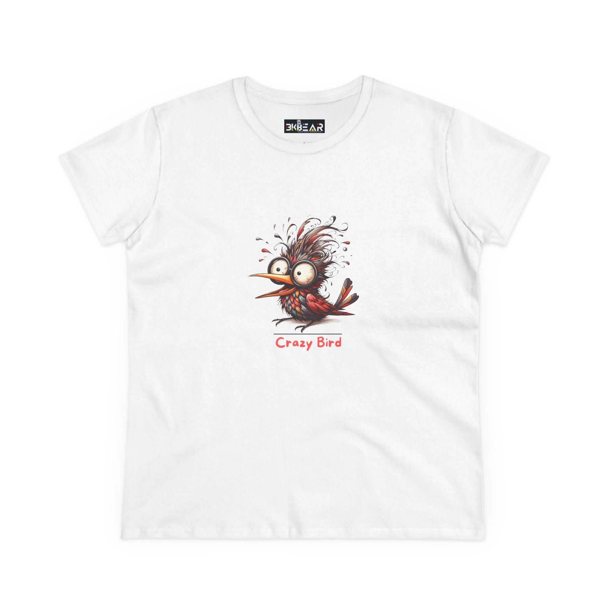 Printify white funny bird shirt women with crazy bird graphic and cartoon design