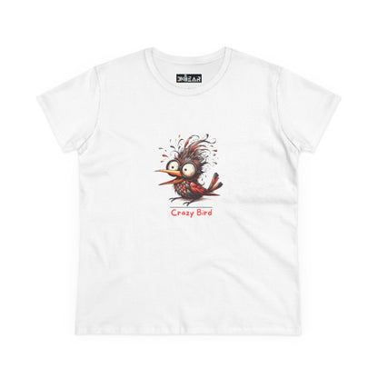 Printify white funny bird shirt women with crazy bird graphic and cartoon design