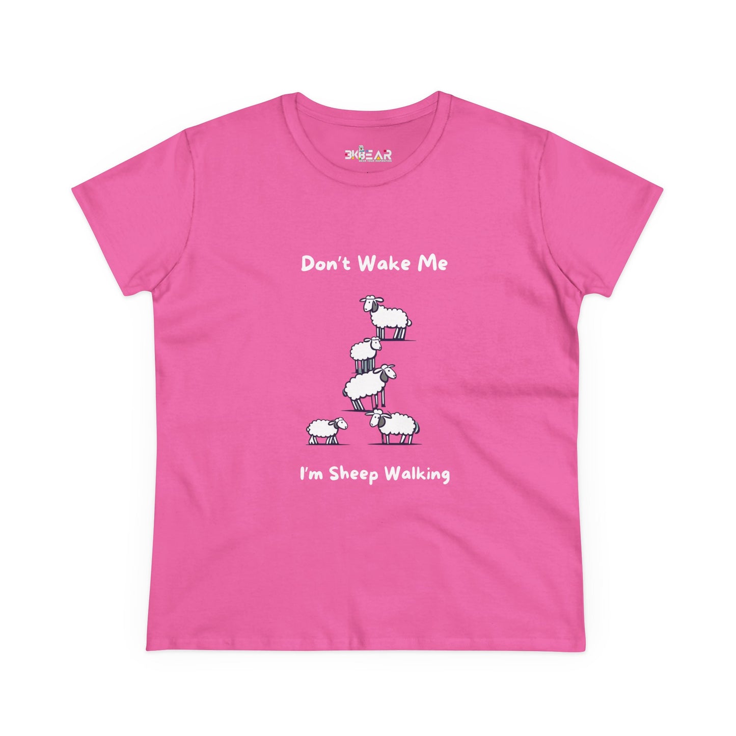 Pink funny sheep graphic t-shirt by Printify with humorous sheep design and text