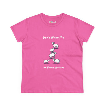 Pink funny sheep graphic t-shirt by Printify with humorous sheep design and text