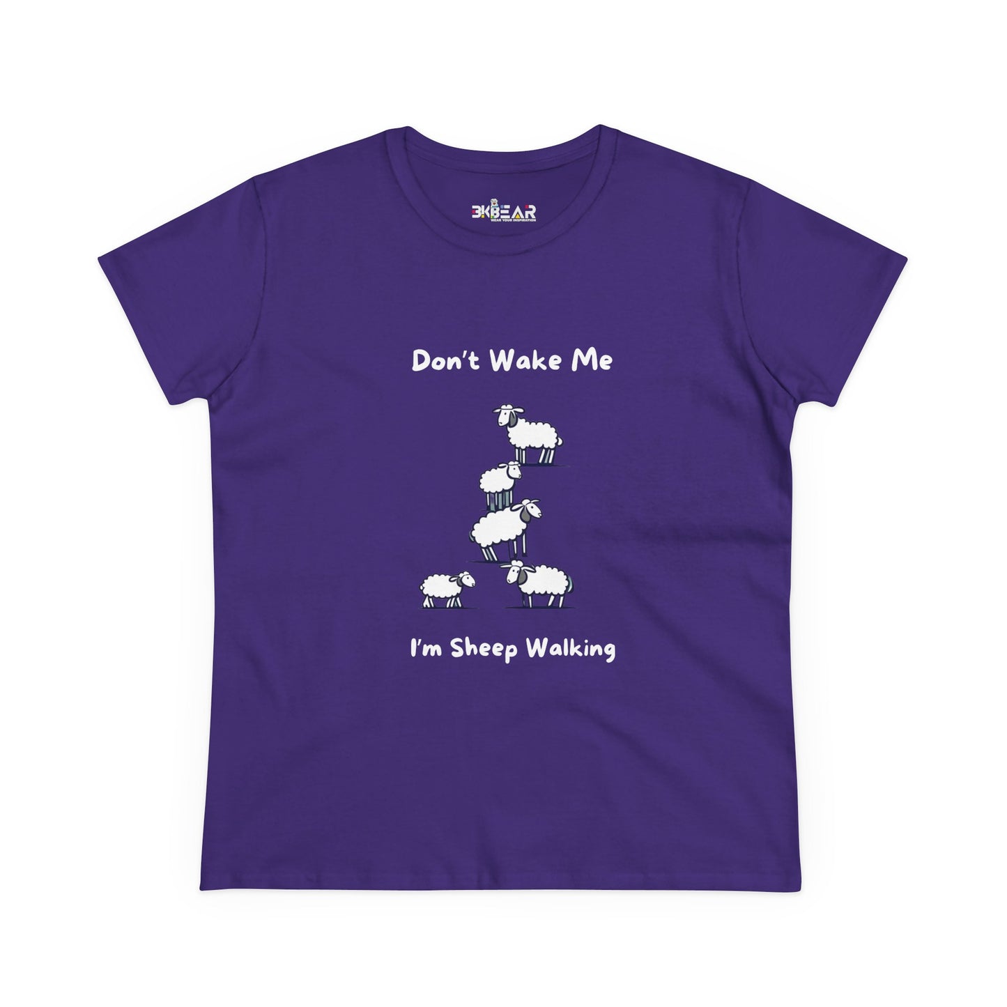 Purple funny sheep graphic t-shirt with playful sheep design and text saying Don't Wake Me I'm Sheep Walking