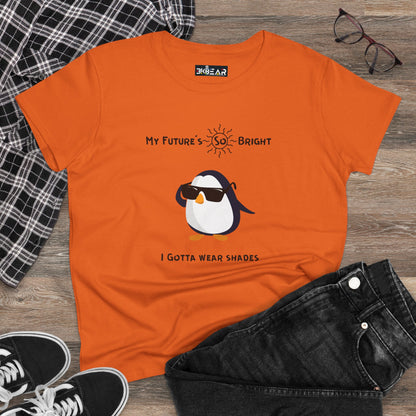 Orange future is bright t-shirt for women with cute penguin wearing sunglasses graphic