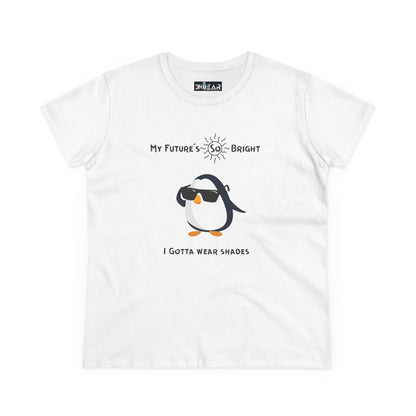 Printify future is bright t-shirt for women with cute penguin wearing sunglasses graphic