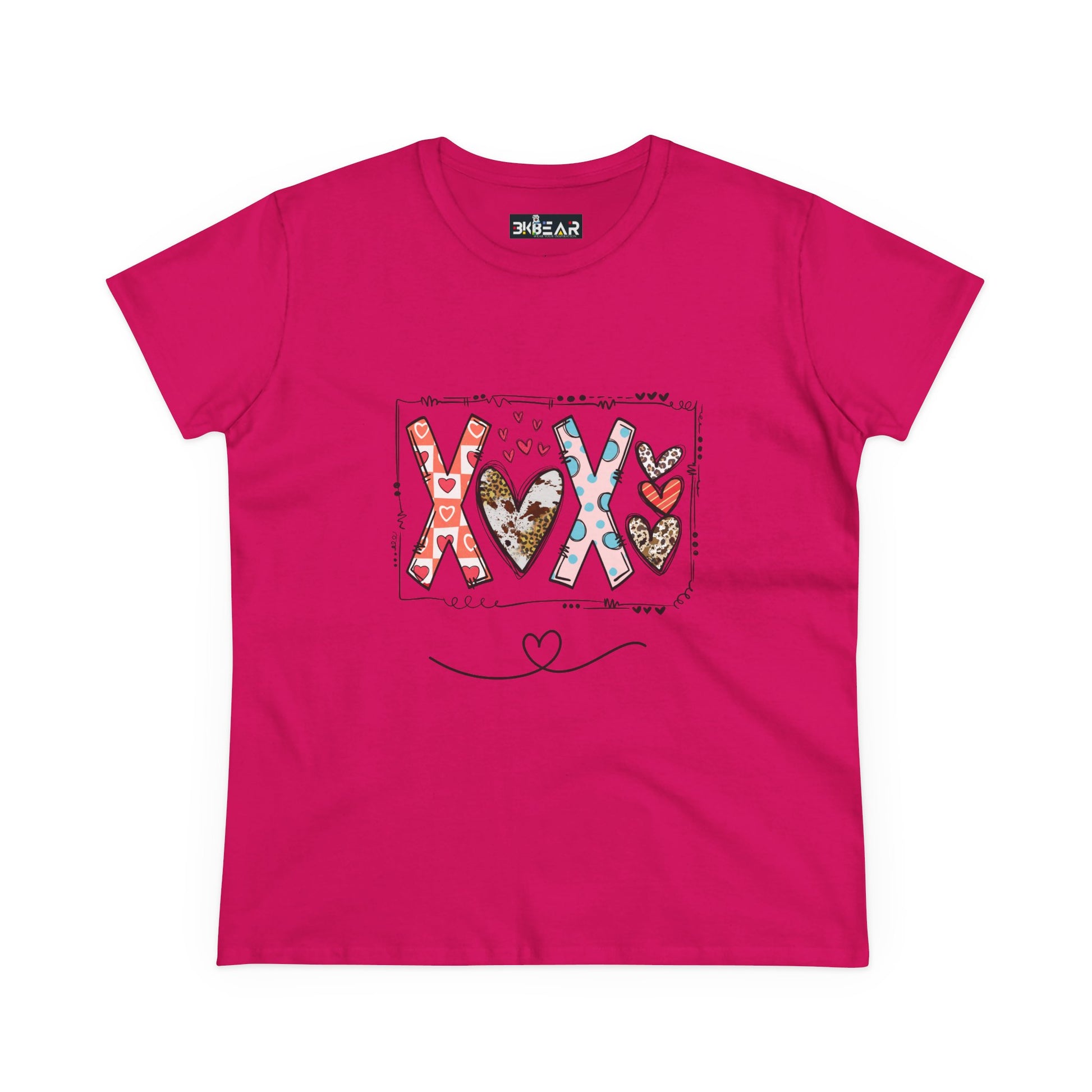 Pink Printify sign of love shirt with colorful heart and XOX design on front