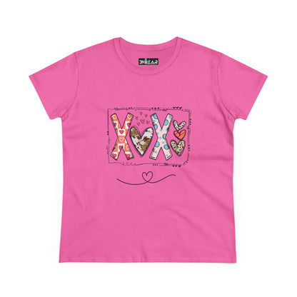 Pink Printify t-shirt with colorful XOXO and hearts design sign of love shirt