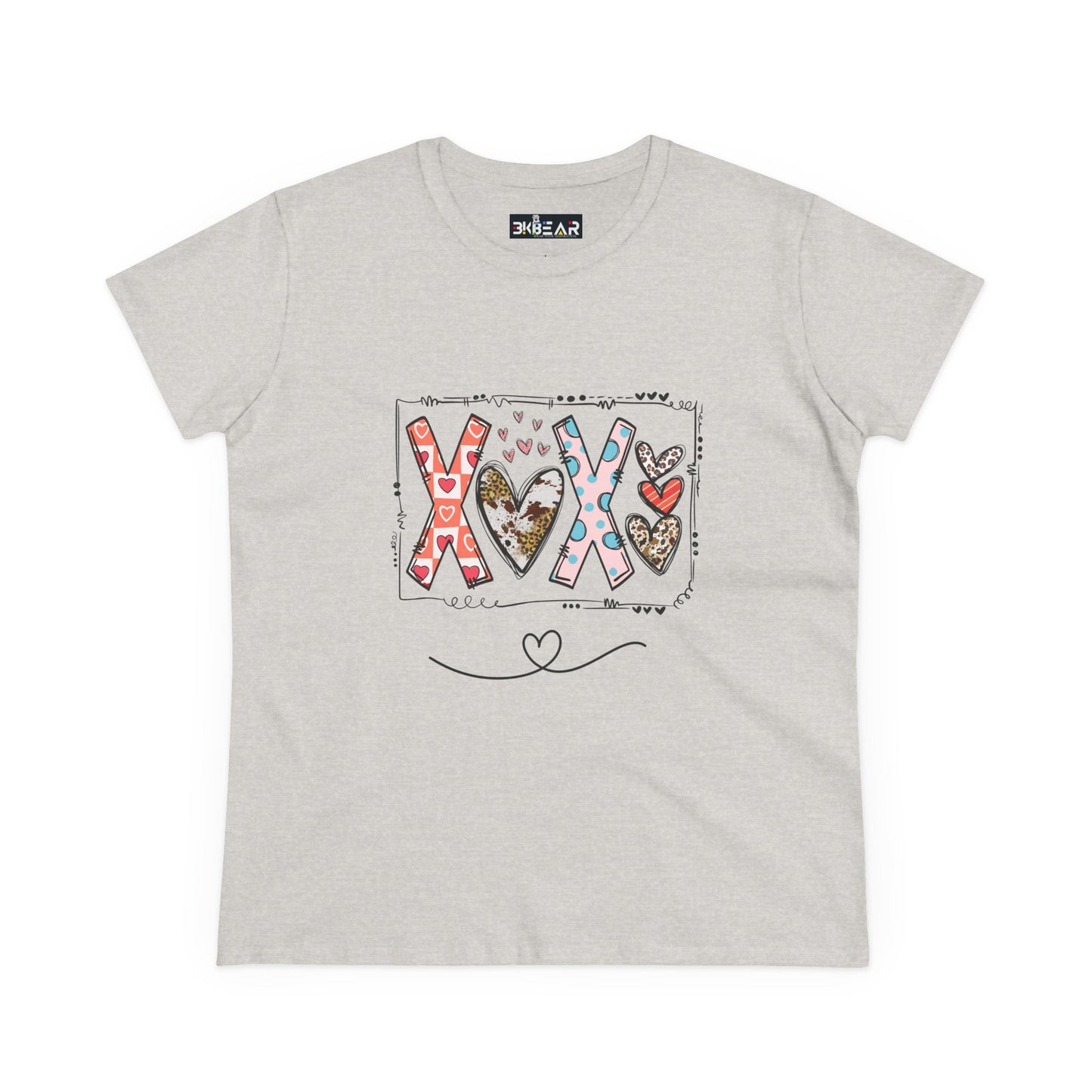 Printify sign of love shirt light gray with colorful heart and XOX design for romantic style