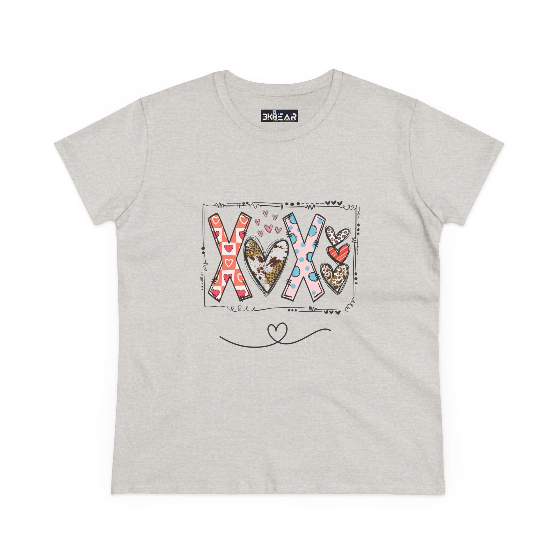 Printify sign of love shirt light gray with colorful heart and XOX design for romantic style