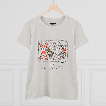 Printify sign of love shirt with colorful heart and pattern design on a light gray T-shirt