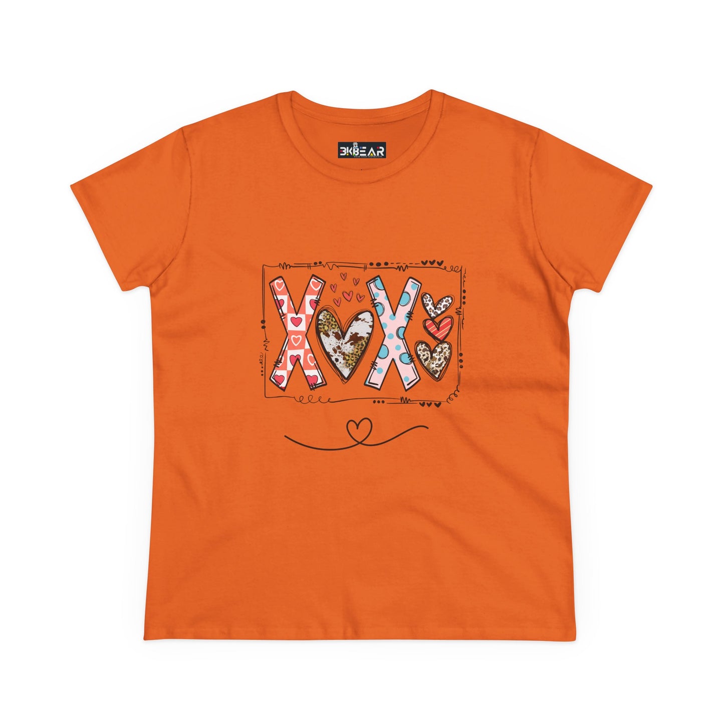 Orange Printify T-shirt with colorful XOX heart design sign of love shirt