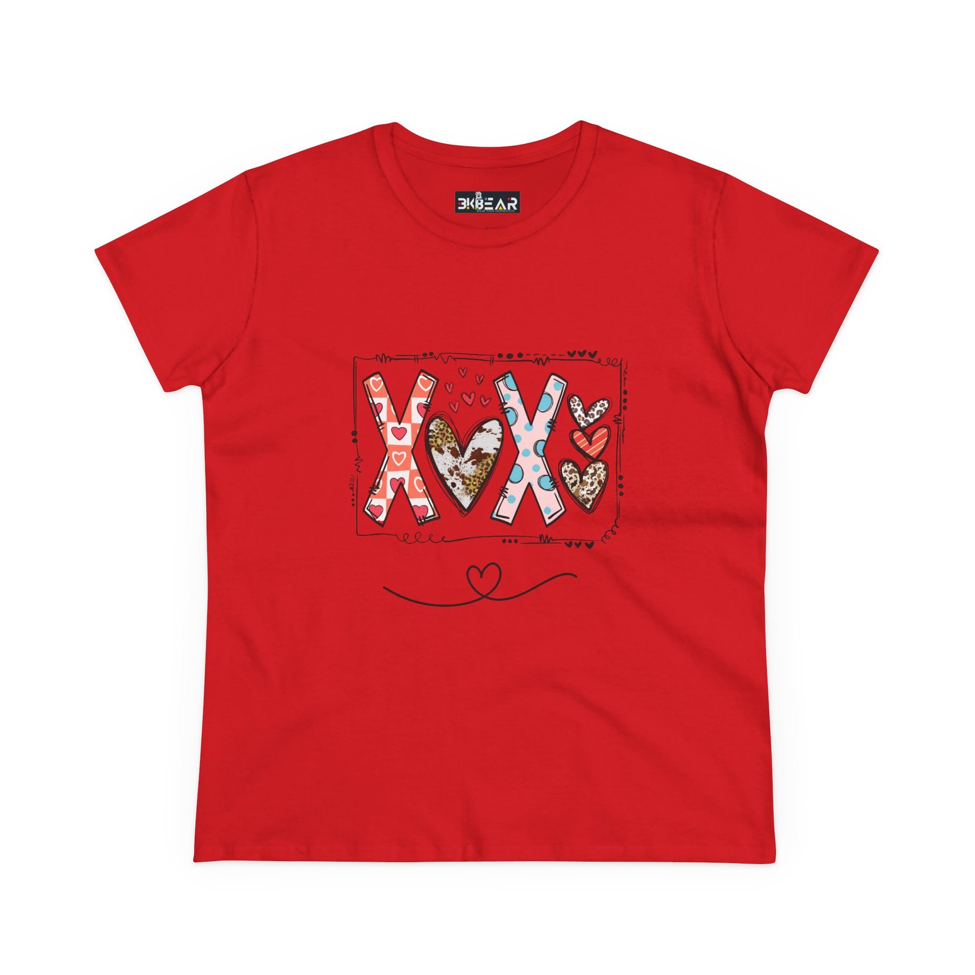 Red sign of love shirt with playful XOX hearts and decorative design from Printify