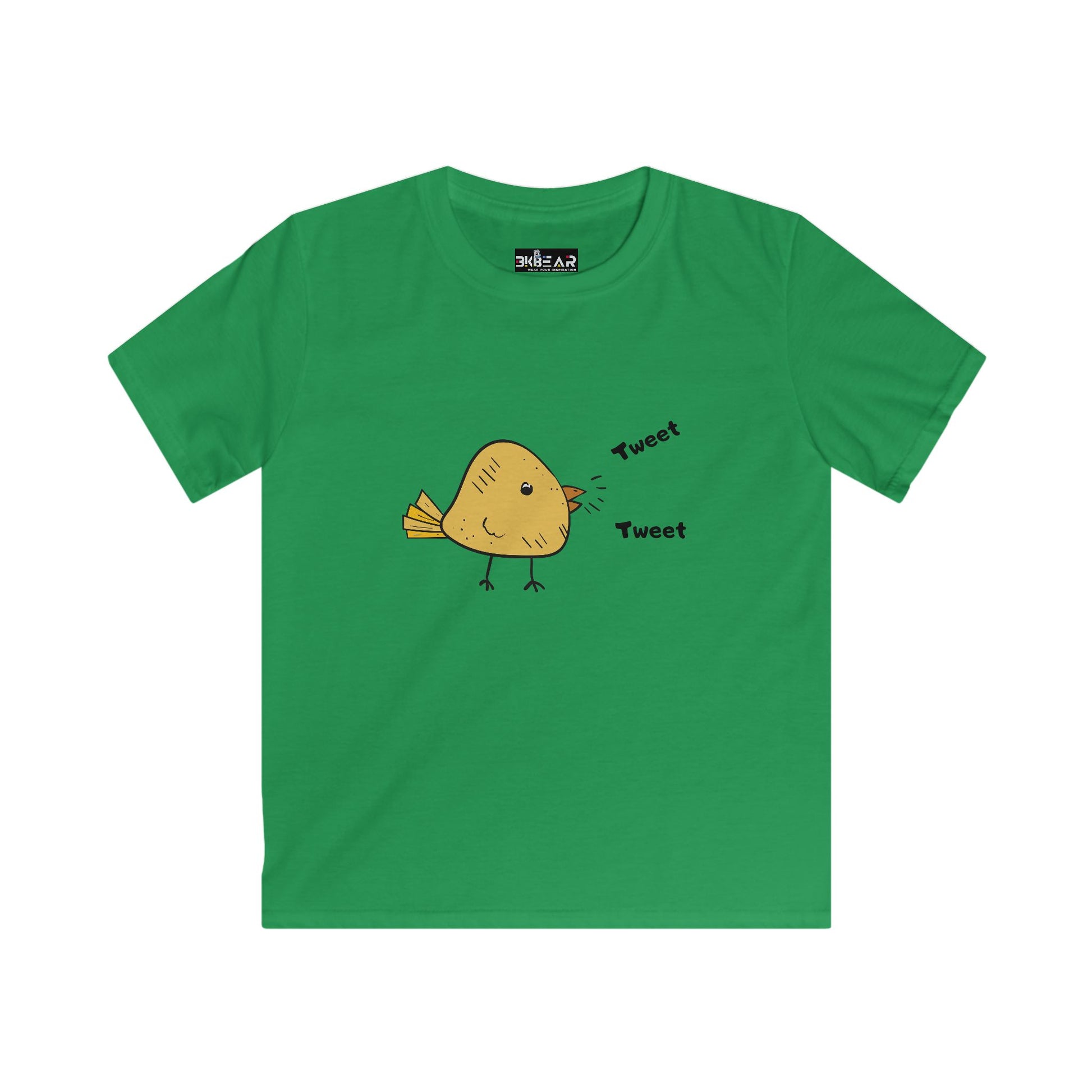 Green kids softstyle inspirational toddler tee with cute yellow bird and tweet design