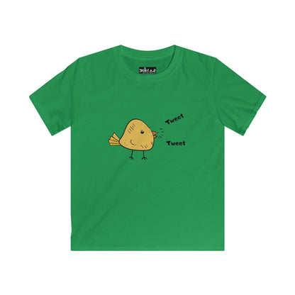 Green kids softstyle inspirational toddler tee with cute yellow bird and tweet design