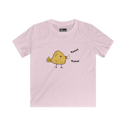 Pink softstyle inspirational toddler tee with cute yellow bird and tweet design by Printify