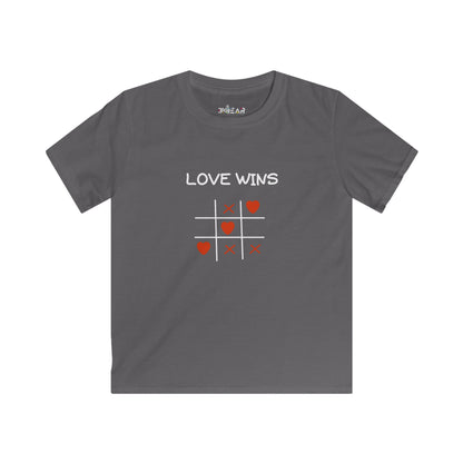 Gray kids t-shirt by Printify with love wins tic tac toe design inspirational graphic tee for kids