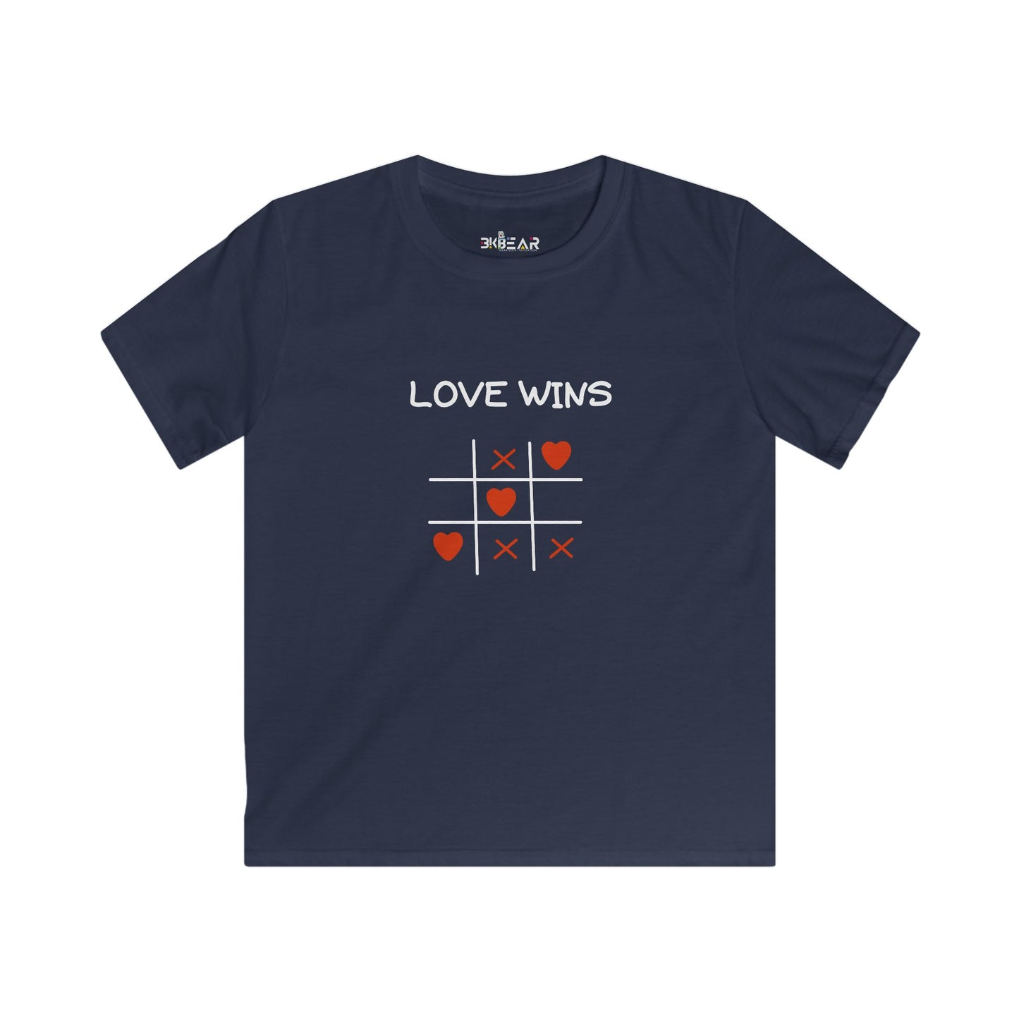 Navy Printify kids clothes inspirational graphic tee for kids with love wins tic tac toe design