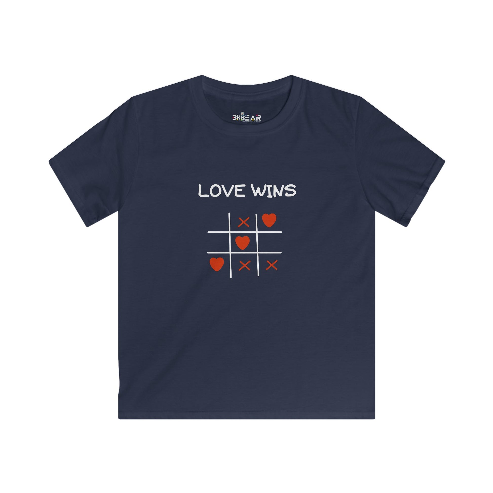 Navy Printify kids clothes inspirational graphic tee for kids with love wins tic tac toe design