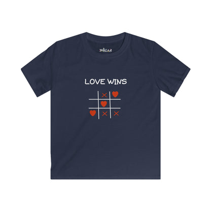 Navy Printify kids clothes inspirational graphic tee for kids with love wins tic tac toe design