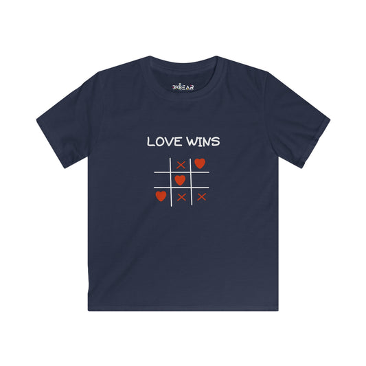 Navy Printify kids clothes inspirational graphic tee for kids with love wins tic tac toe design