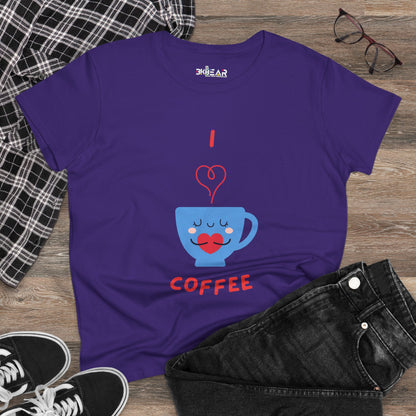 Purple Printify T-shirt with a coffee cup and I love coffee design coffee and tees