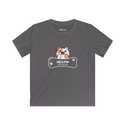 Gray kids t-shirt with a cute cat shirt kids design featuring a playful cat and paw prints