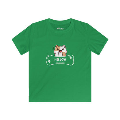Green kids t-shirt with a cute cat shirt kids design featuring a playful cat and paw prints