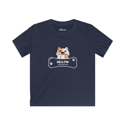Navy blue kids shirt with cute cat shirt kids design featuring a playful cat and paw prints