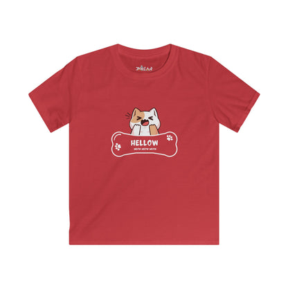 Red cute cat shirt kids with cartoon cat and bone graphic from Printify kids clothes