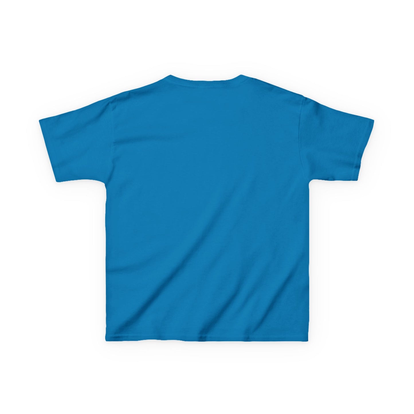 Back view of blue Printify kids clothes frenchie kids tee with short sleeves and crew neck