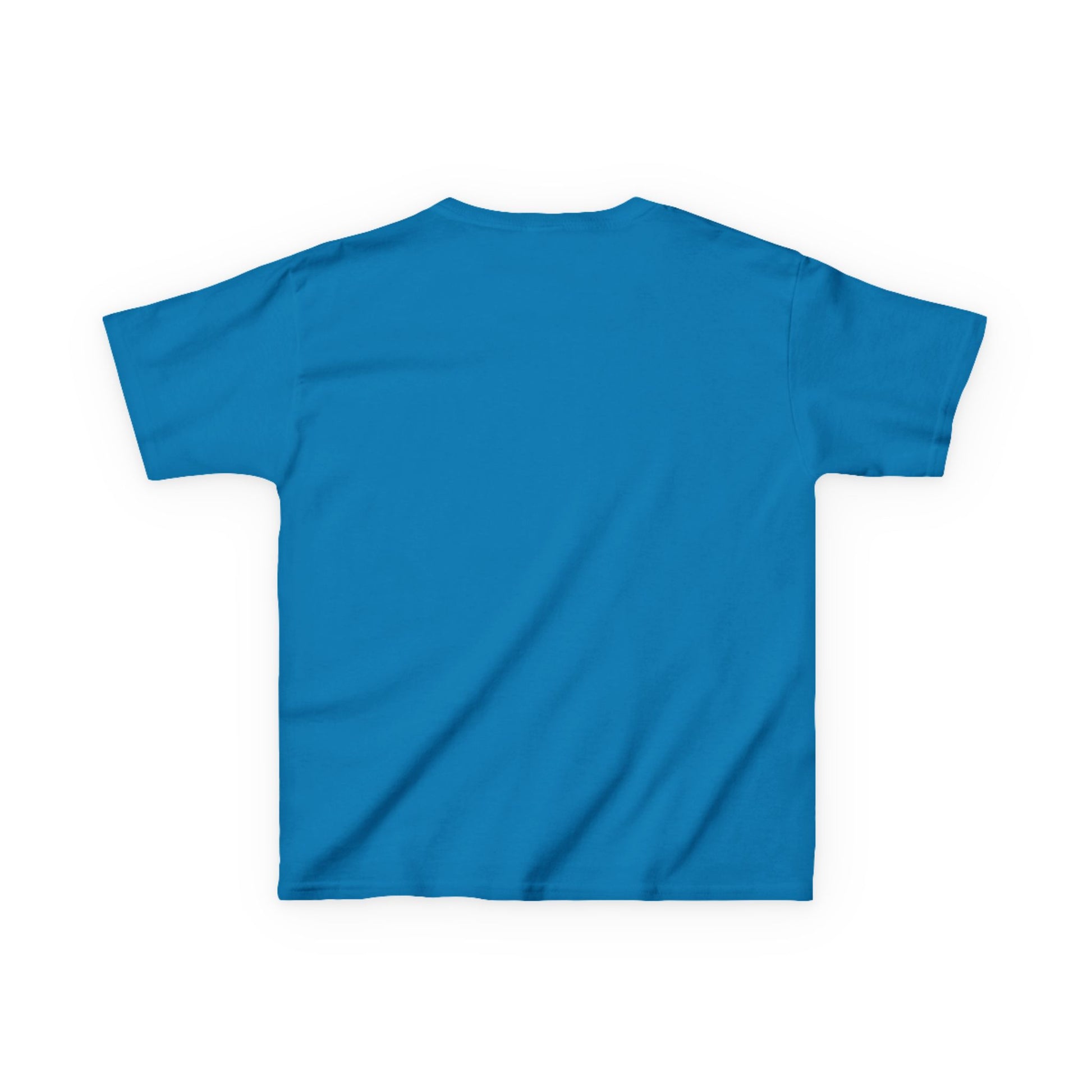 Back view of blue Printify kids clothes frenchie kids tee with short sleeves and crew neck