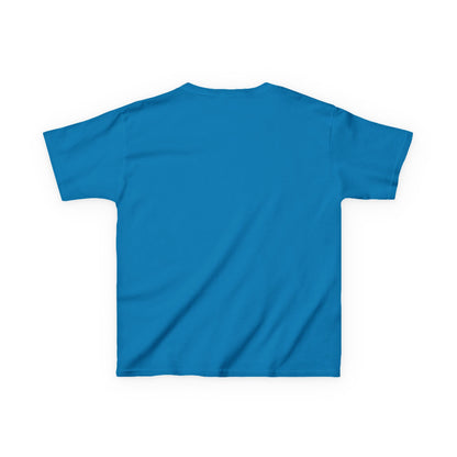Back view of blue Printify kids clothes frenchie kids tee with short sleeves and crew neck