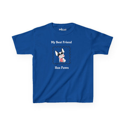 Printify blue frenchie kids tee with My Best Friend Has Paws dog graphic design