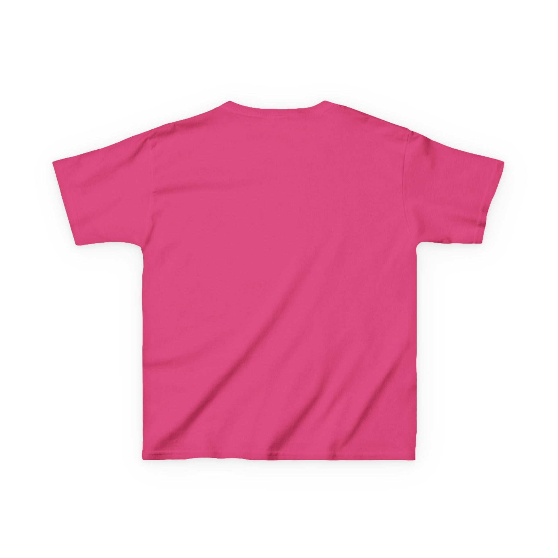 Back view of bright pink frenchie kids tee for children by Printify with short sleeves and classic fit