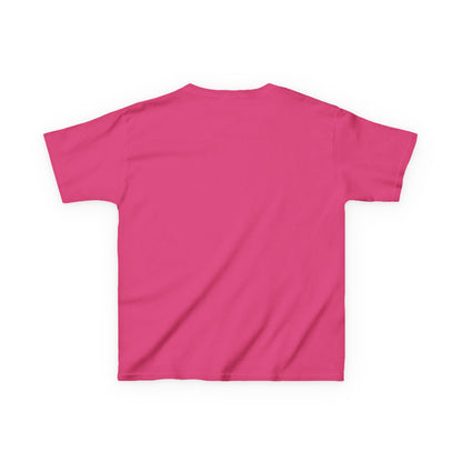 Back view of bright pink frenchie kids tee for children by Printify with short sleeves and classic fit
