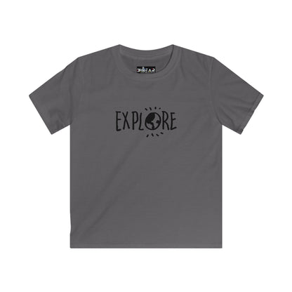 Gray Printify kids t-shirt with Explore design featuring earth graphic inspirational t shirts for kids